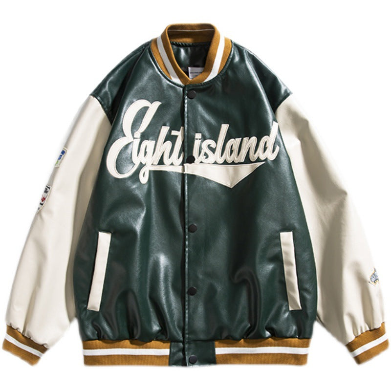 Japanese Trend Color Block Letter Cardigan Baseball Uniform