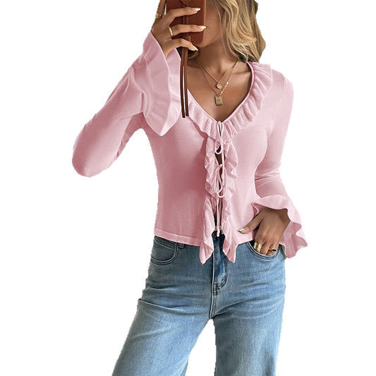 Women's Long Sleeve Tied Sweater
