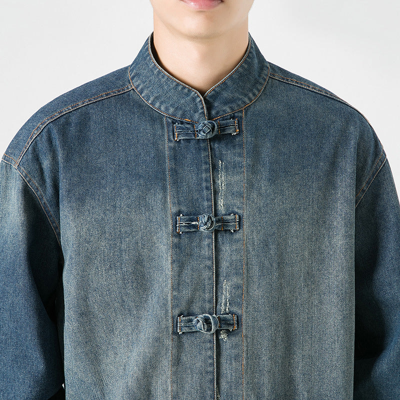 Plus Size Men's Denim Clothing Chinese Style Retro