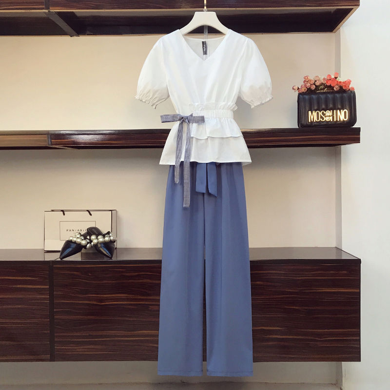 Figure-flattering Wide-leg Pants Suit Two-piece Set