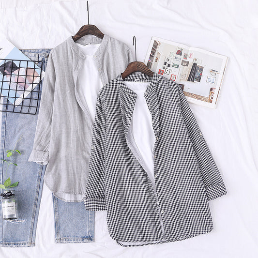 Stand Collar Double-layer Yarn Long Sleeve Blouse Loose