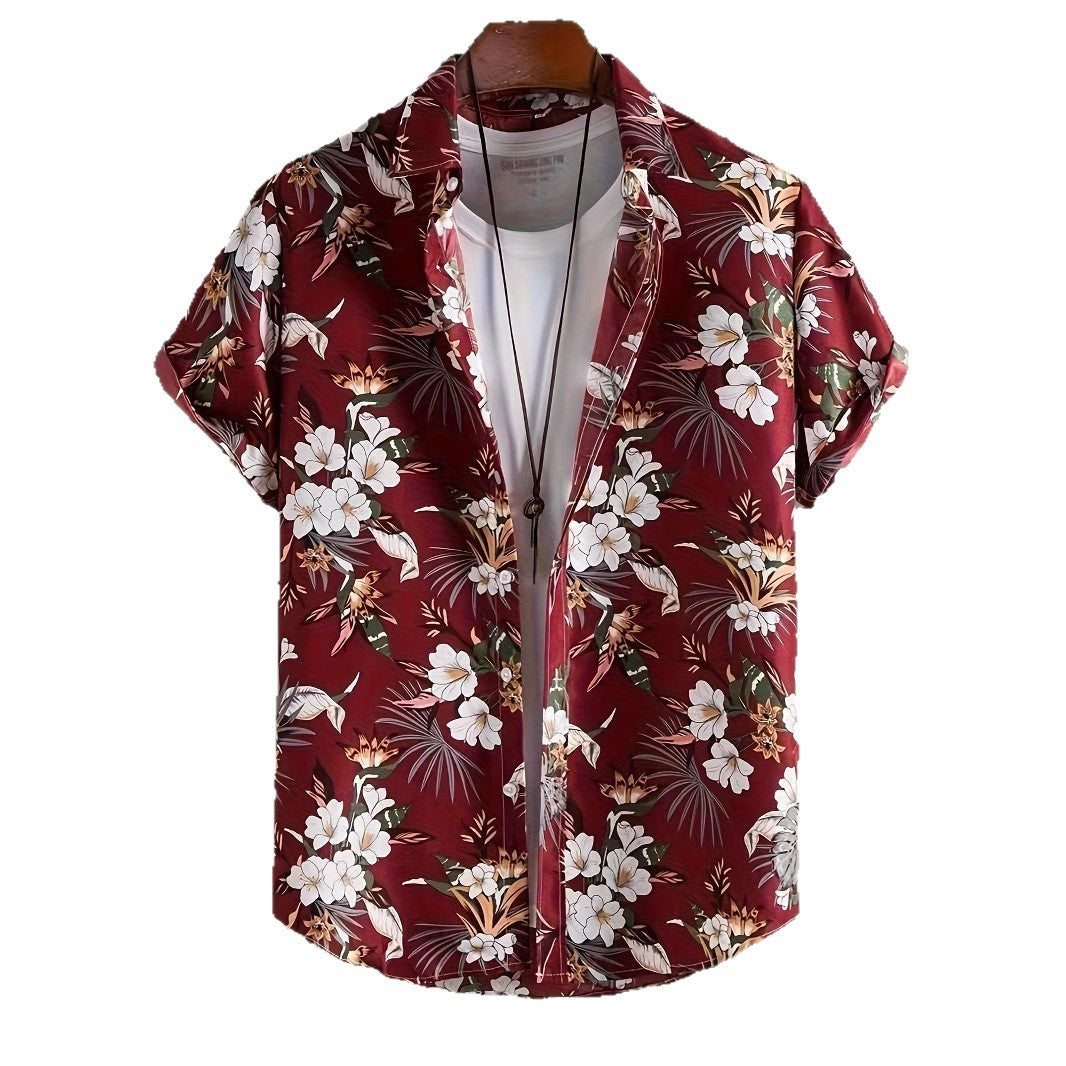 Printing Fashion New Flower Men's Short Sleeve Shirt