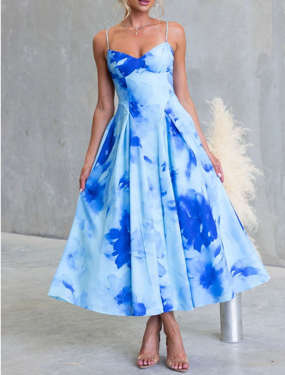 Floral Print Sweet Mid-Length Wrap Dress