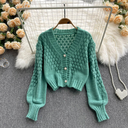 Knitted Cardigan  Sweater Coat Women's V-neck Design Sense