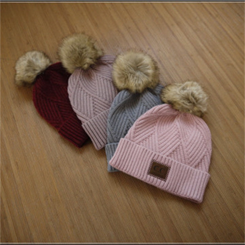Women's Flanging Wool Ball Pile Woolen Hat
