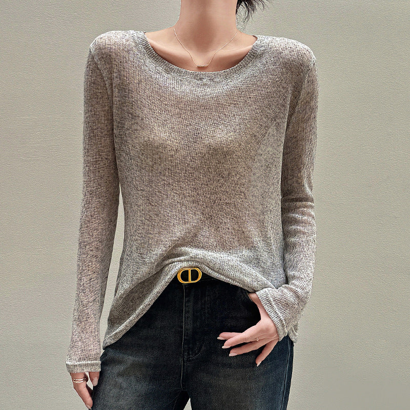 Women's Loose Knitted Blouse Idle Style High-grade Long-sleeved T-shirt