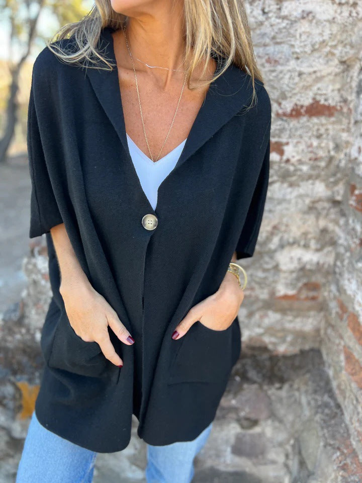 Women's Lapel Single Buckle One Piece Cape Coat