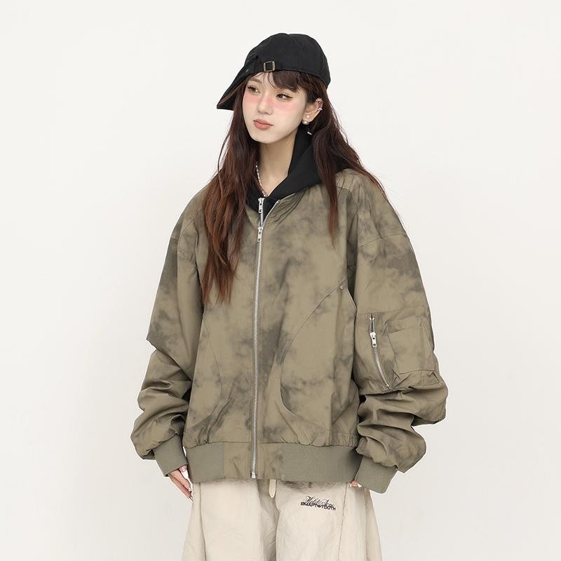 Retro Tie-Dye Hooded Jacket With A Mock Two-Piece Design