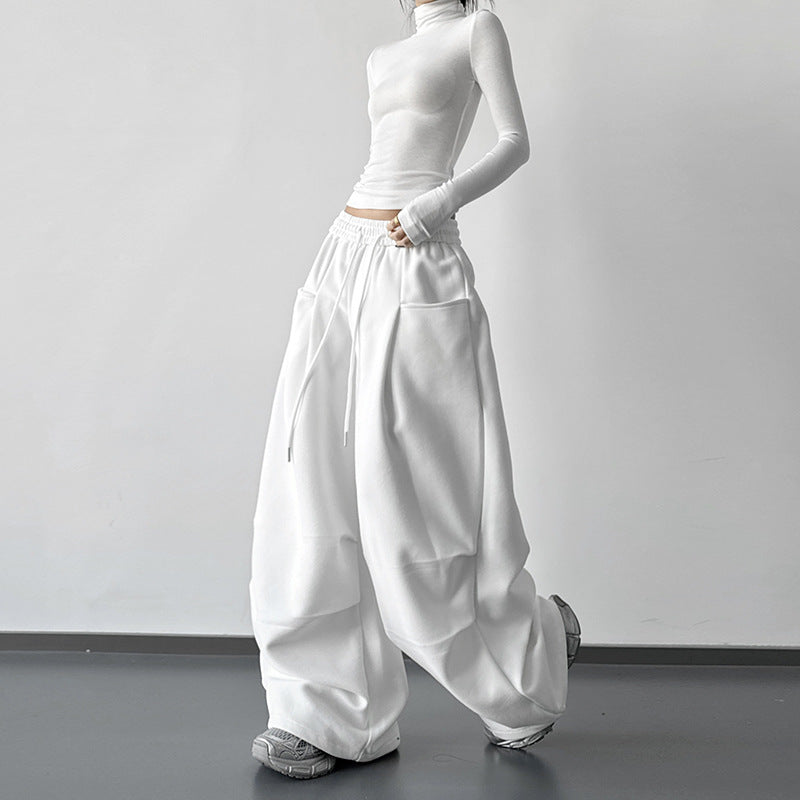 New Autumnwinter Women's White Work Pants With A Designer-style Drawstring