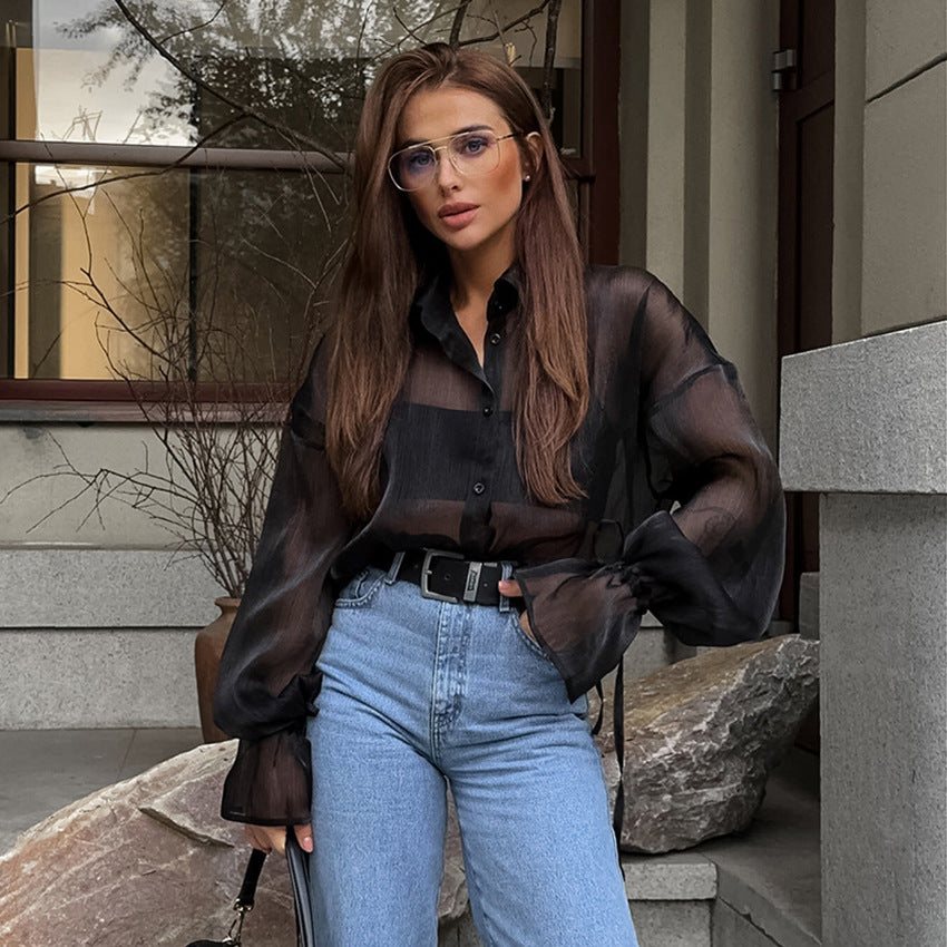 Damemode Design Sans Gennemsigtig Sort Gaze Bluse