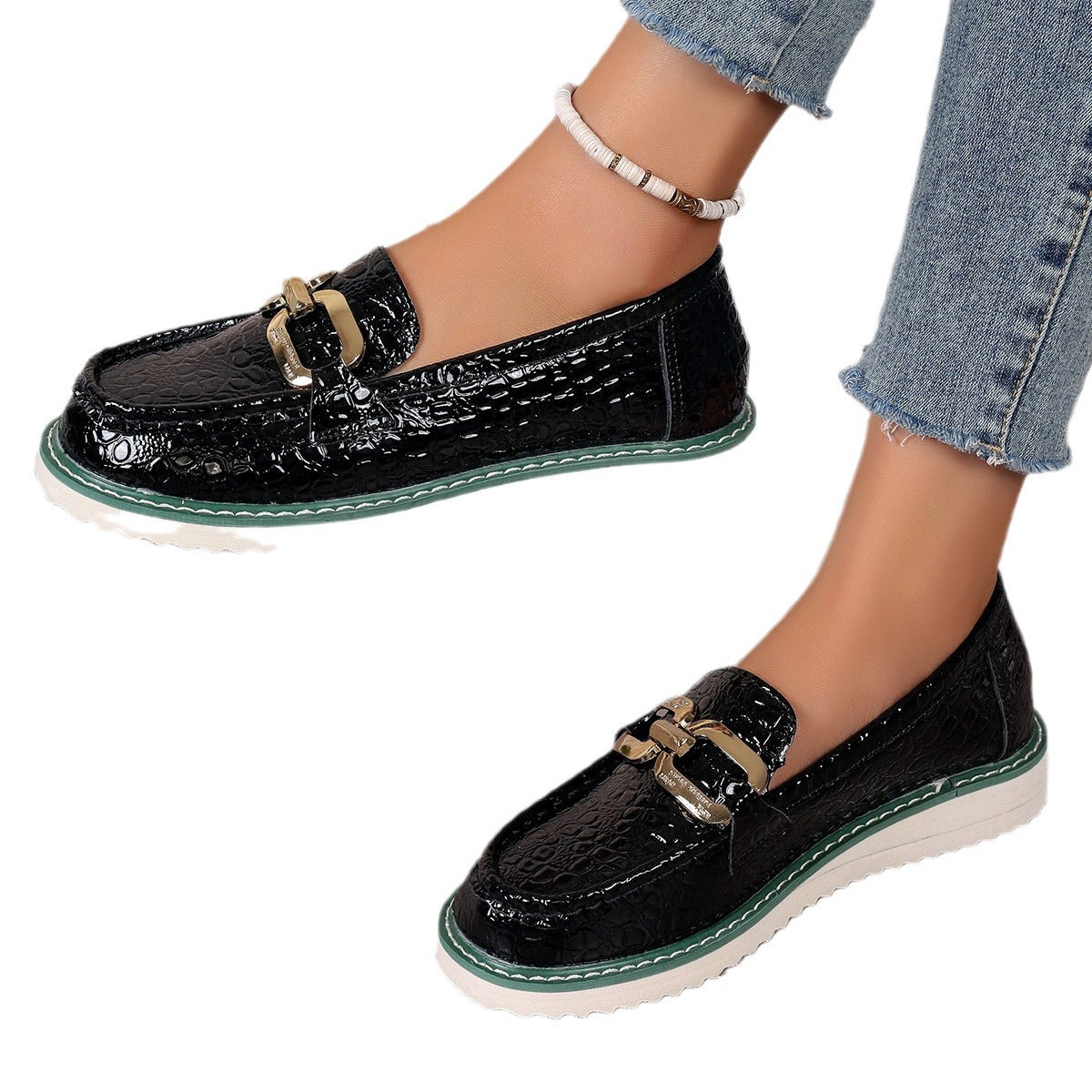 Fashion Decorative Buckle Slip-on Shoes Female Platform Casual Shoes