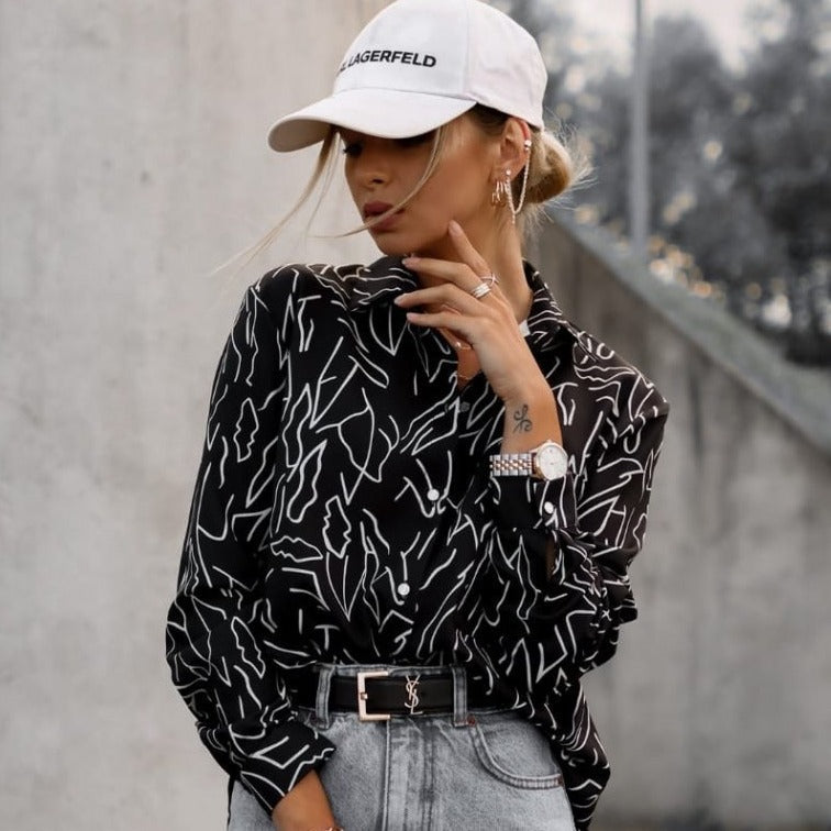 Womens Stylish Long-sleeve Printed Shirt