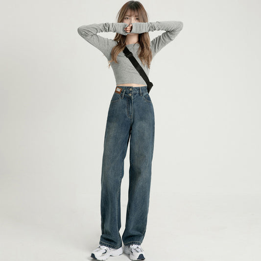Retro Women's New Straight High Waist Wide Leg Jeans