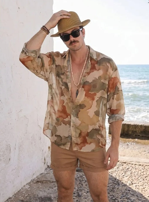 Akvarel Camouflage Print Transparent Oversize Skjorte