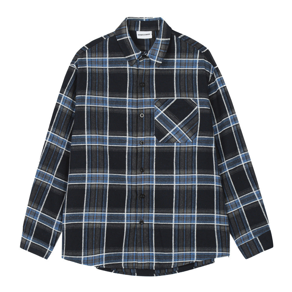 Plaid Letters Embroidered Shirt Men's Spring And Autumn