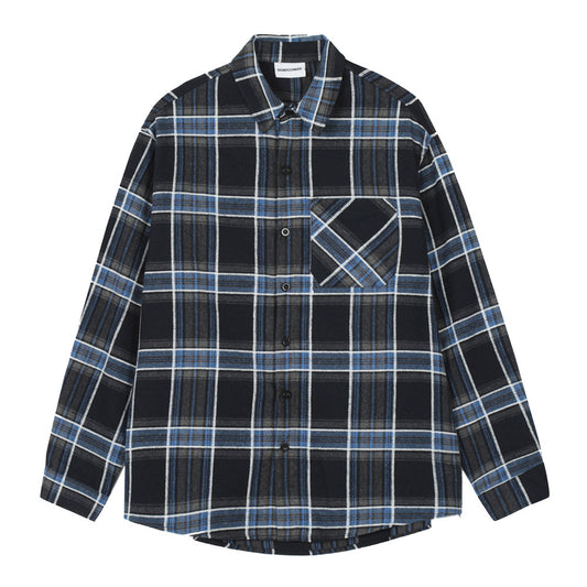 Plaid Letters Embroidered Shirt Men's Spring And Autumn