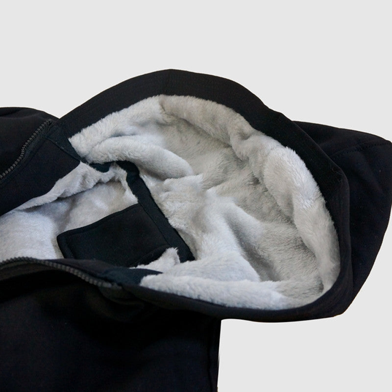 Autumn And Winter Hooded Side Seam Pocket Plush Collarless Coat