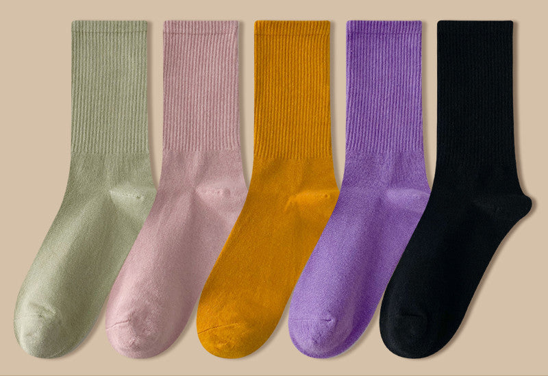 Solid Color Women's Mid Tube Socks Pure Cotton Tide Black