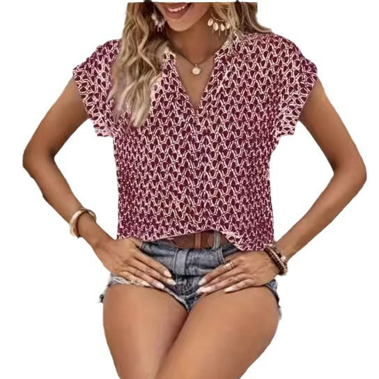Women's Casual Style Printed Batwing Sleeve T-shirt