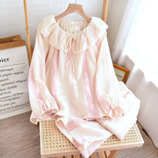Contrast-color Doll Collar Long-sleeved Trousers Homewear Suit