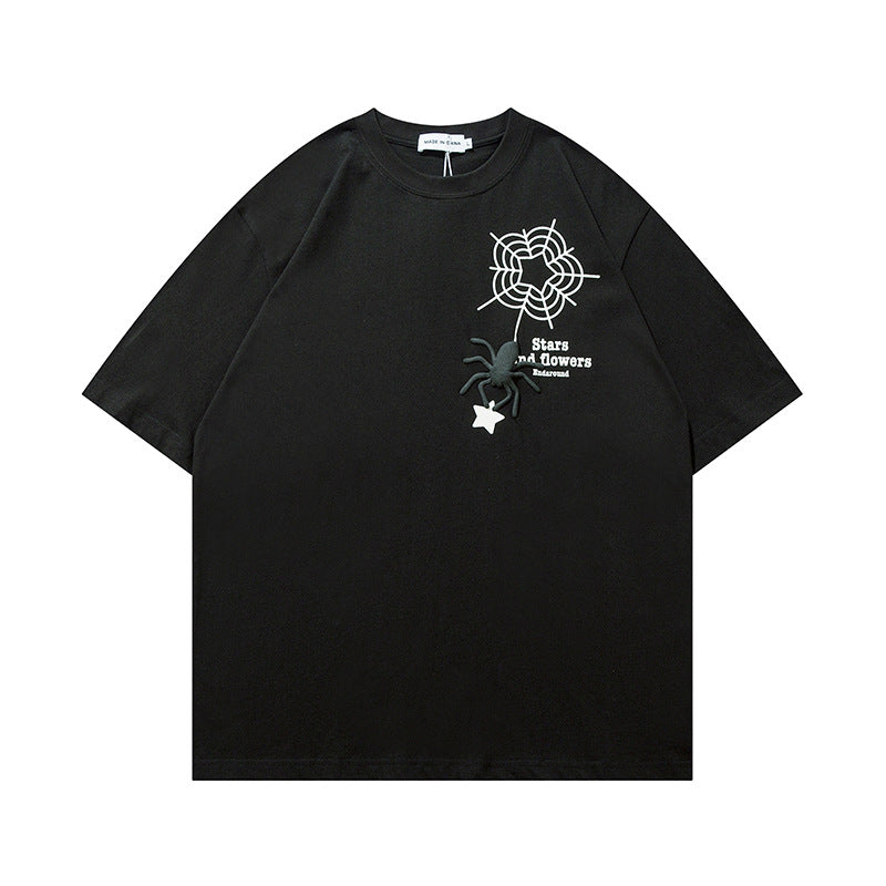 Spider Web Puff Print Short-sleeved T-shirt For Men And Women