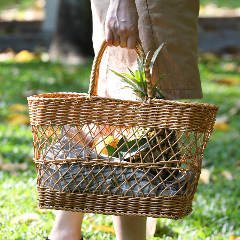 Picnic Basket Ins Style Props Rattan-like Hand-made Shopping Basket