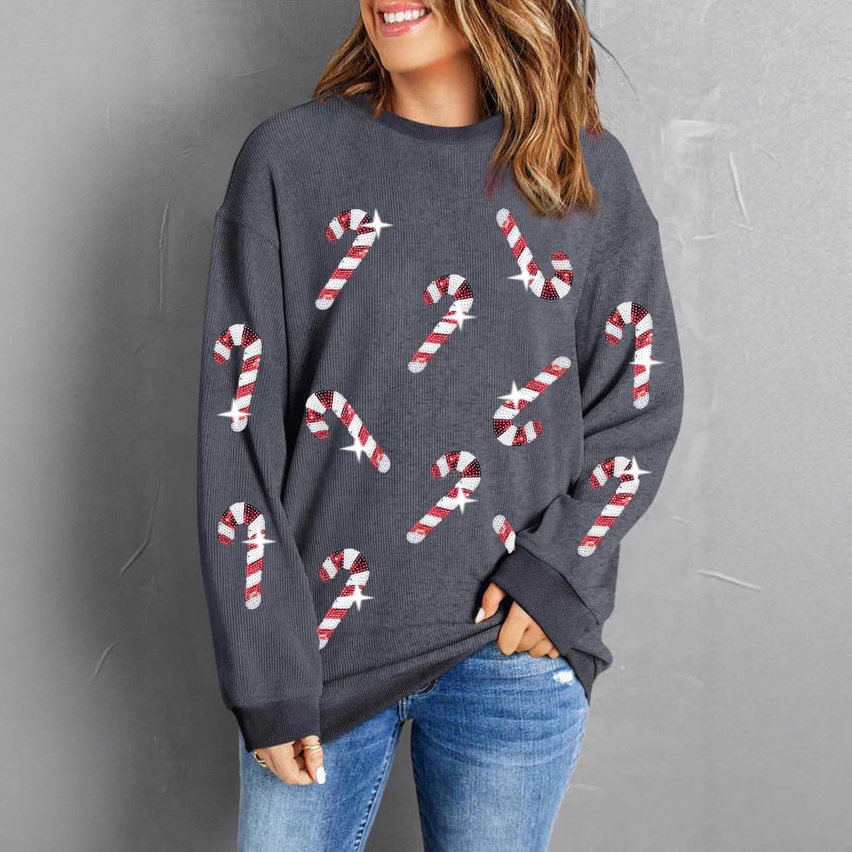 New Christmas Womens Top Relaxed, Casual Long-sleeve Design With A Printed Pattern