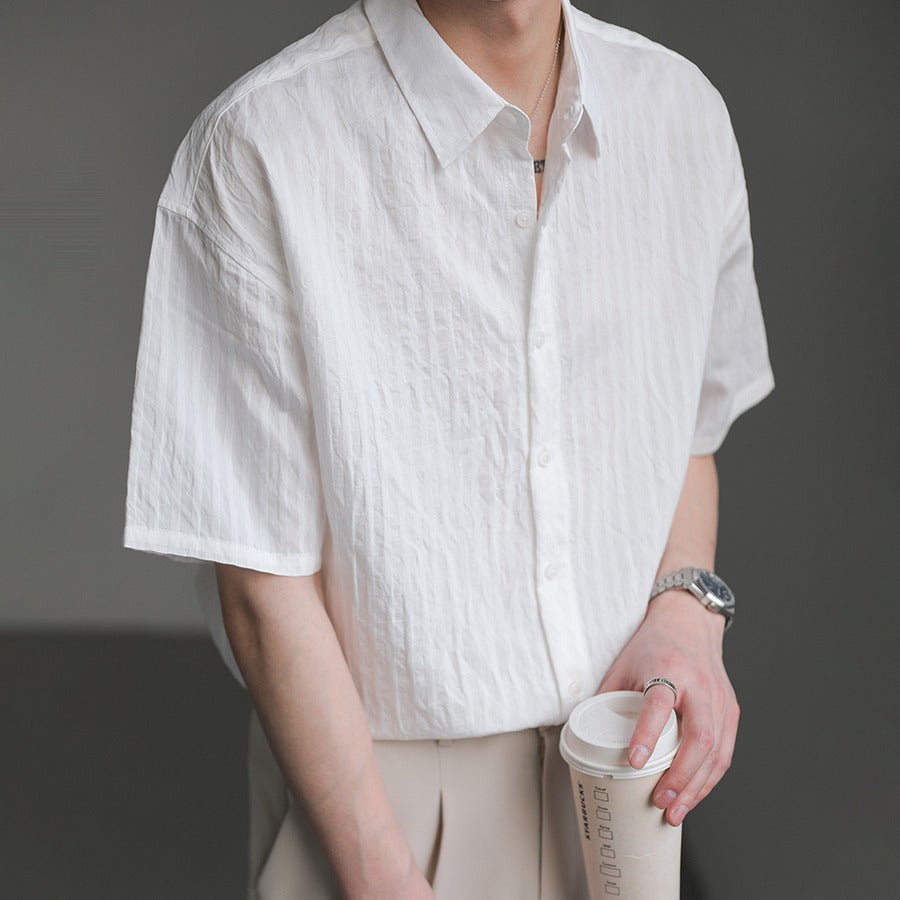 Lightly Mature-style Mens Shirt Jacket With A Draped, Mid-length Sleeve
