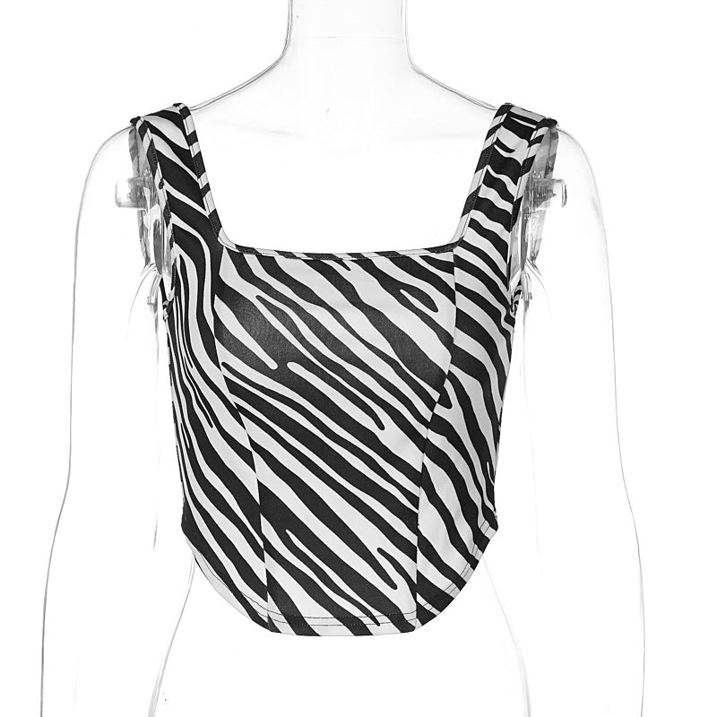 Printing And Slim Bowl Of Umbilical Short Sling Small Vest
