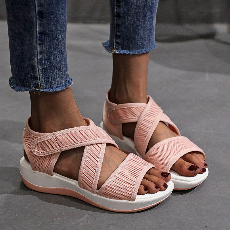 Fashion Flat Casual  Toe Velcro Ladies Sandals