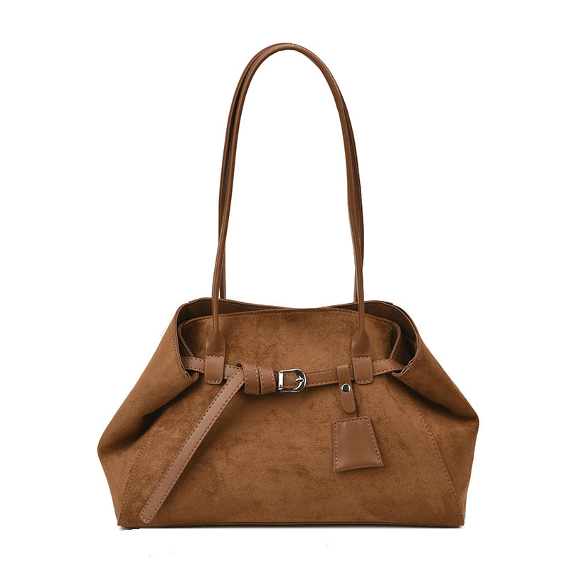 Retro High-grade Matte Large Capacity Tote Bag Suede Shoulder Commuter Bag