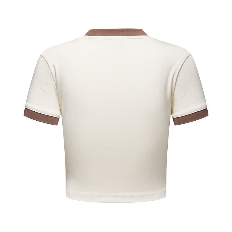 Women's Retro Contrast Color Navel T-shirt