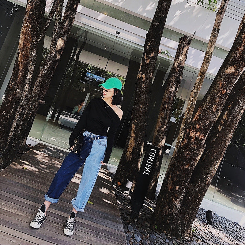 Hong Kong-style Loose Straight-leg Cropped Trousers Women