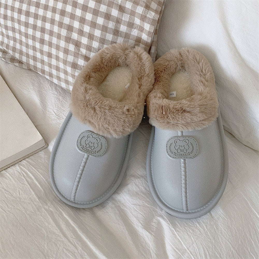 Indoor And Outdoor Fleece-lined Warm And Comfortable Cotton Slippers Waterproof Female Winter