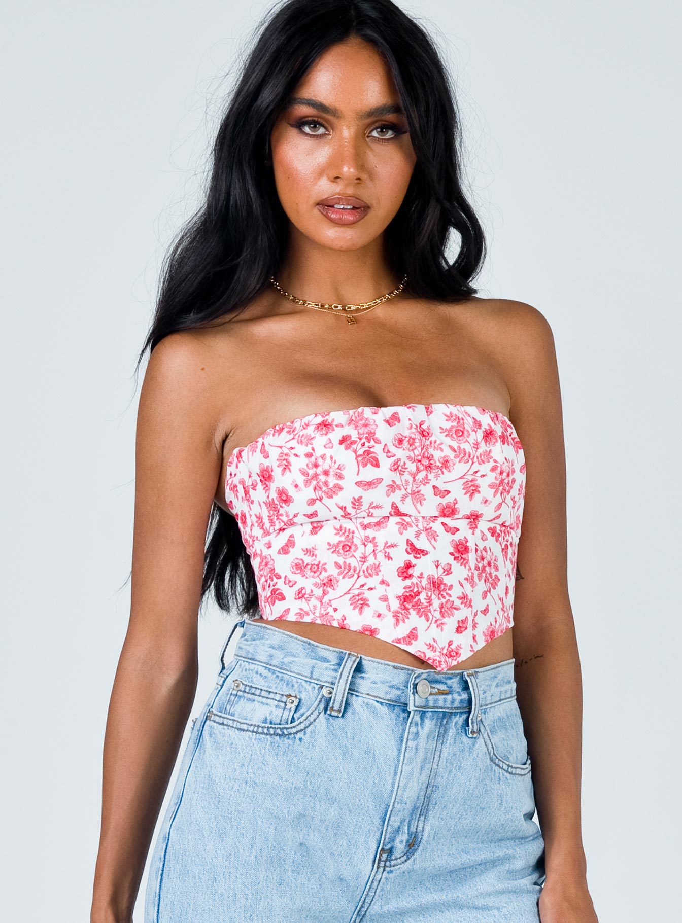 Printet stropløs sommertop til kvinder Slim Fit, mavekorte Hot Girl-top