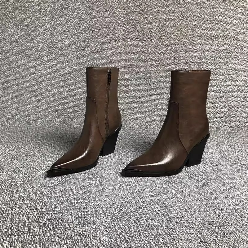 Short British Style Dr Martens Boots With A Chunky Heel And A Pointed Toe