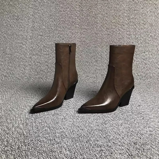 Short British Style Dr Martens Boots With A Chunky Heel And A Pointed Toe