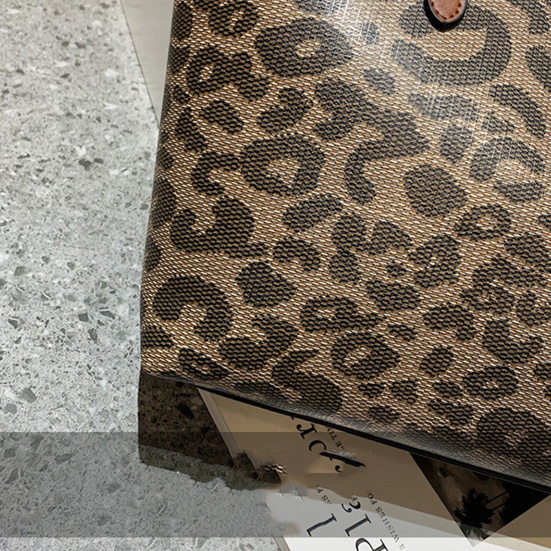New Fashion Trendy Old Flower Leopard Print Tote Bag All-match Portable