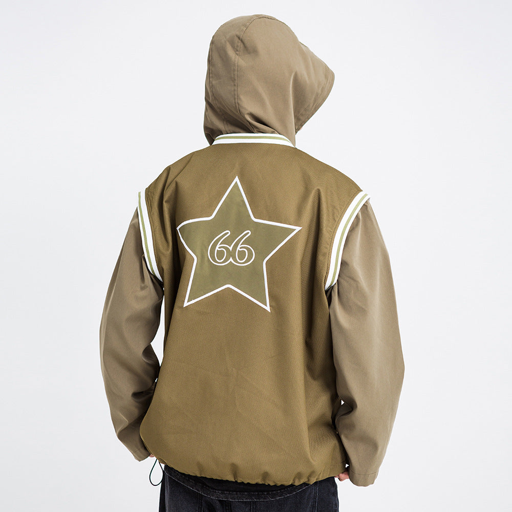 Loose Casual Spring And Autumn Embroidered Letter Splicing Fake Two-piece Hoodie