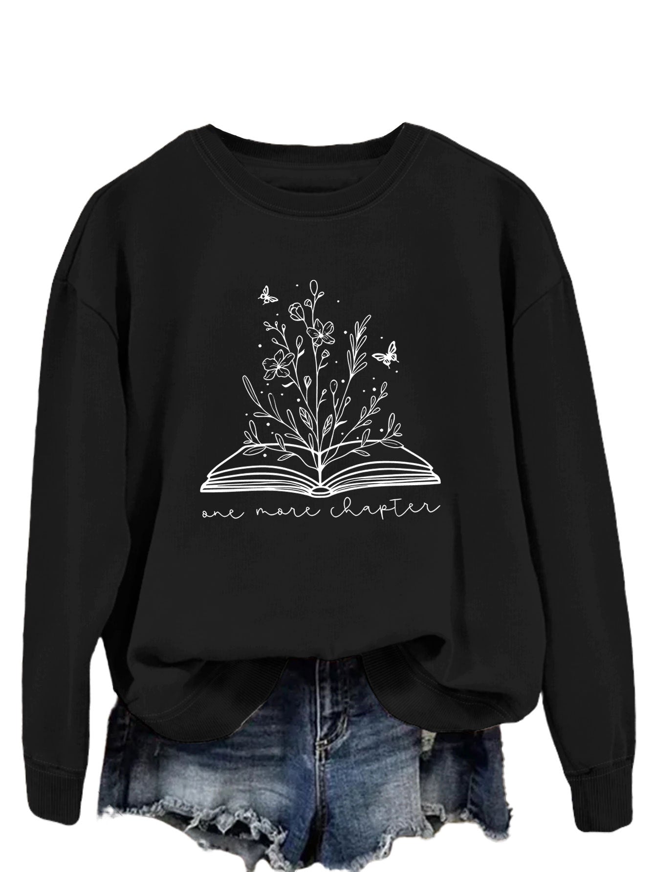 Rund Hals Enkel Langærmet Løs Sweatshirt til Kvinder med Bogstaver