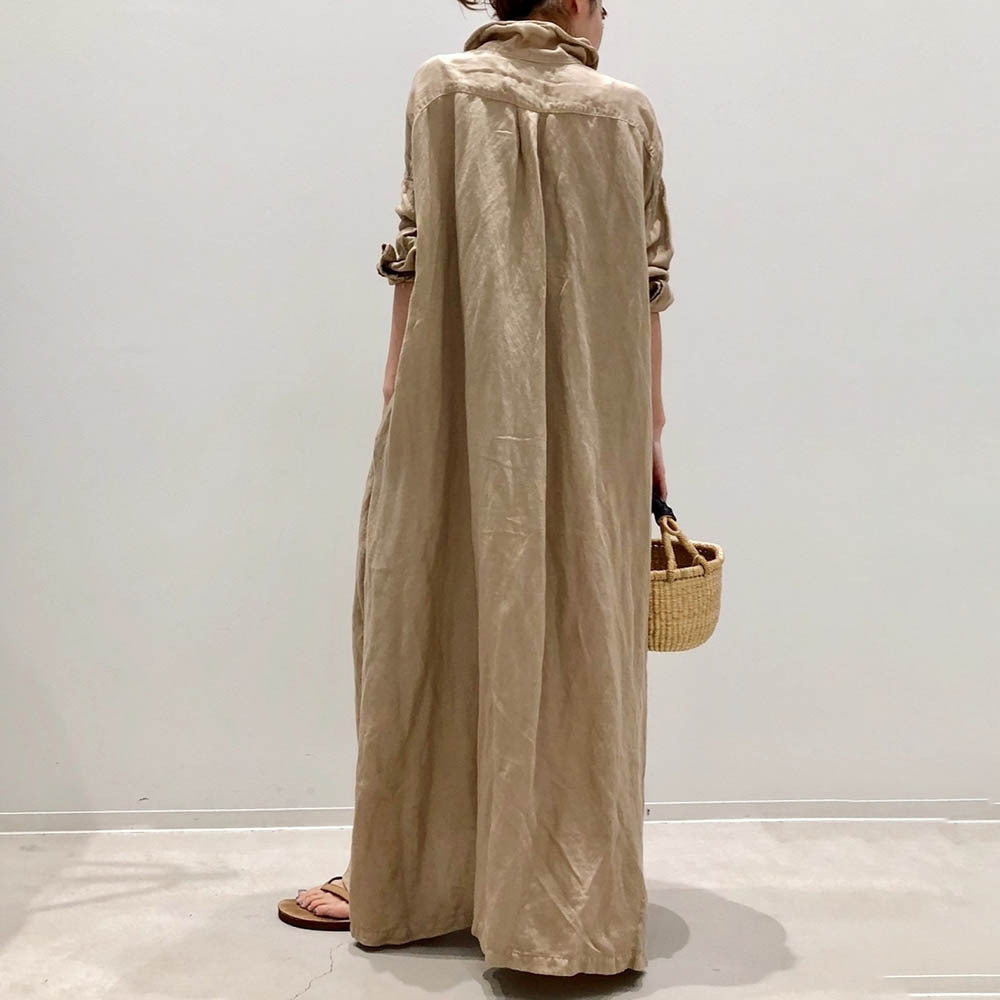 Women's New Solid Color Cardigan Long Shirt Dress