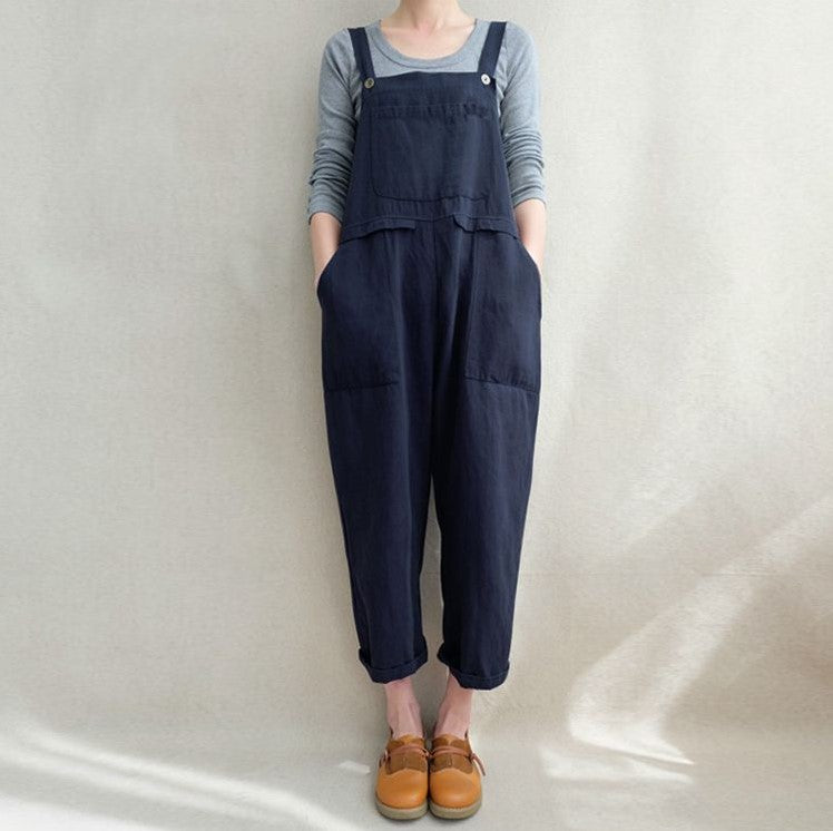 European And American Women's Clothing Pocket Casual Long Suspender Pants