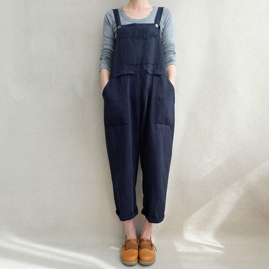 European And American Women's Clothing Pocket Casual Long Suspender Pants
