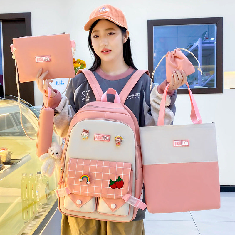 Large Capacity Versatile Fashion Plaid Five-piece Backpack