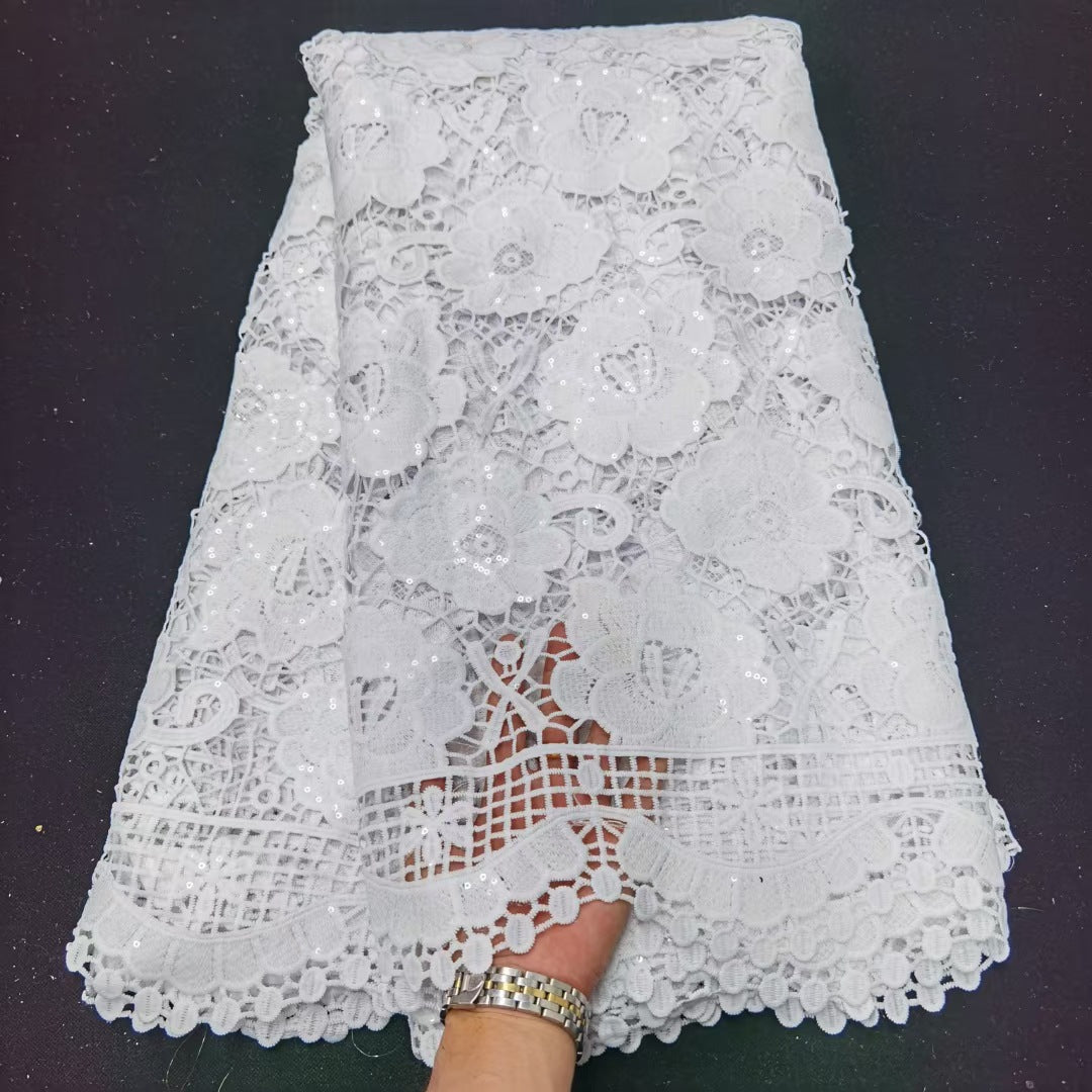 All Over Cashew Nut Hollow Milk Silk Water Soluble Embroidery Fabric