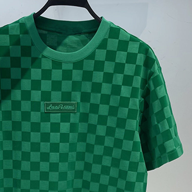 Grøn Crew Neck Plaid Print Net Rød Casual T-shirt