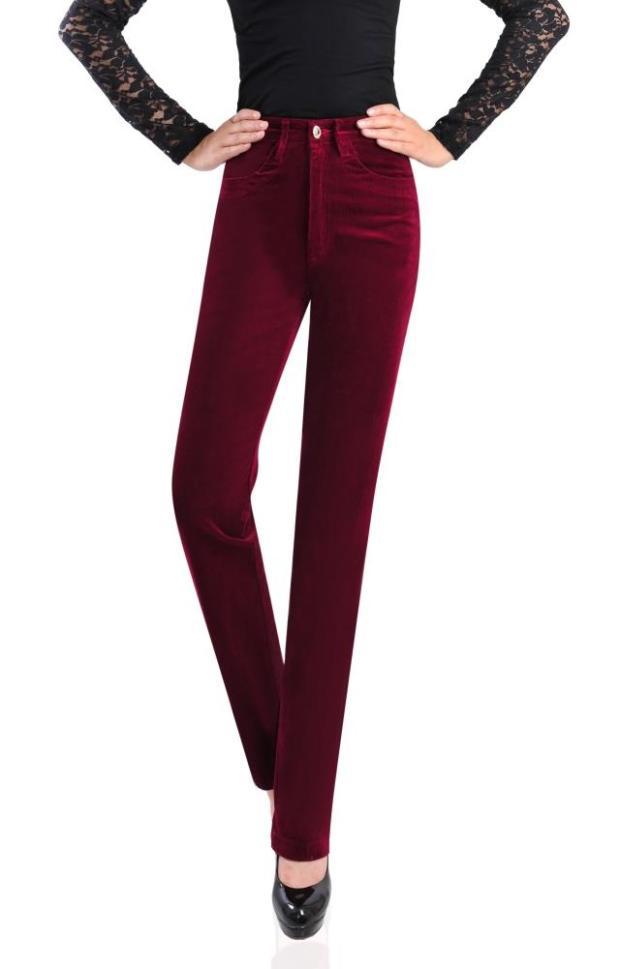 High Waist Straight Leg Corduroy Women Trousers