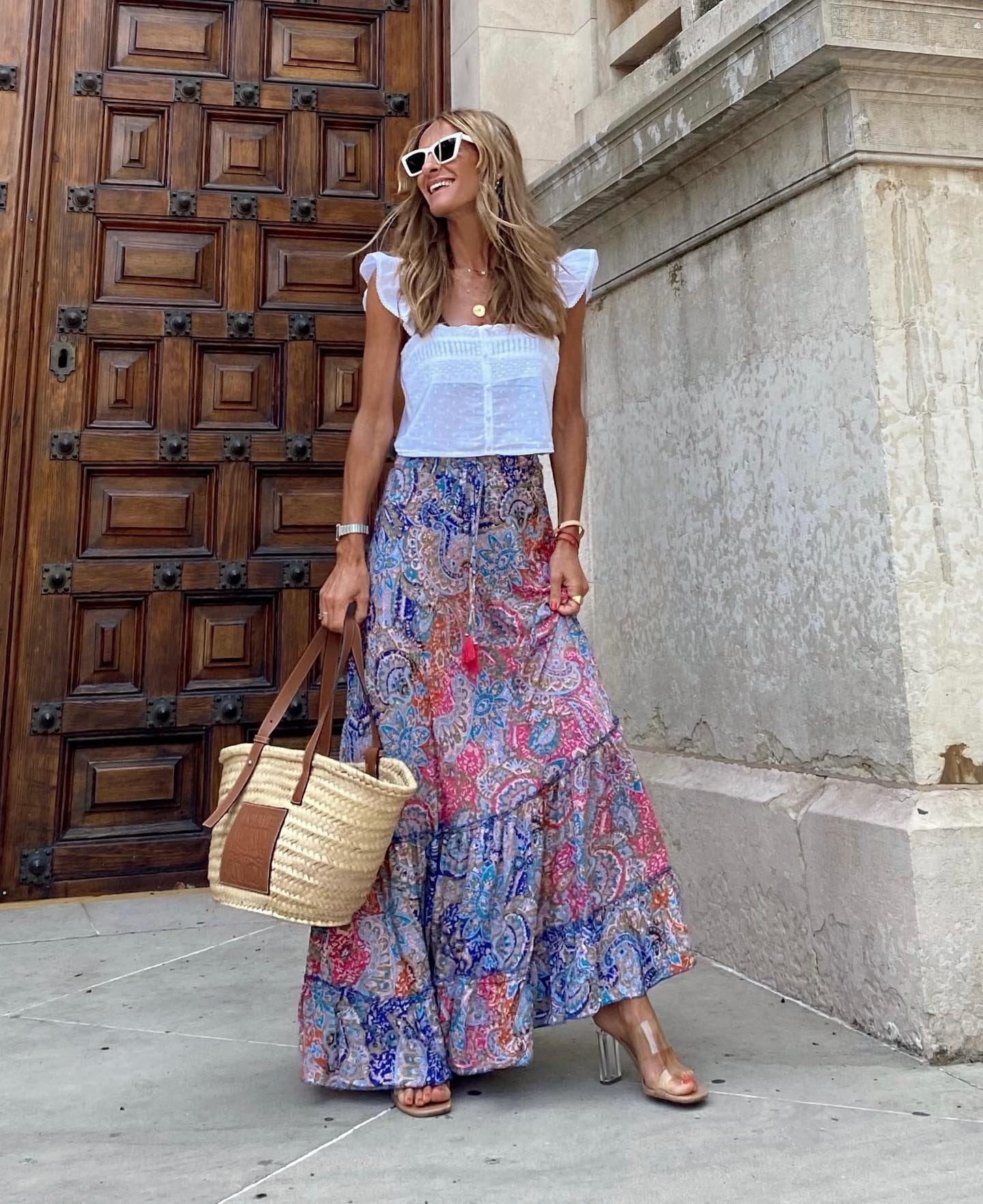 Women's Printed Long Skirt With Ruffle Edge Skirt