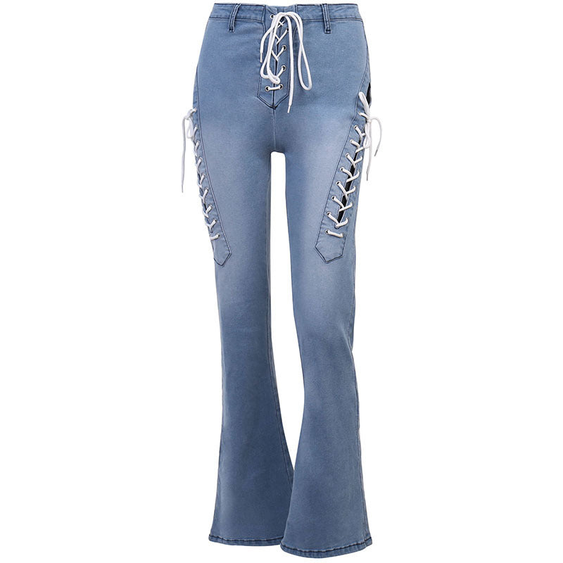 Cutout Statement Strapping Straight Leg Flared Jeans