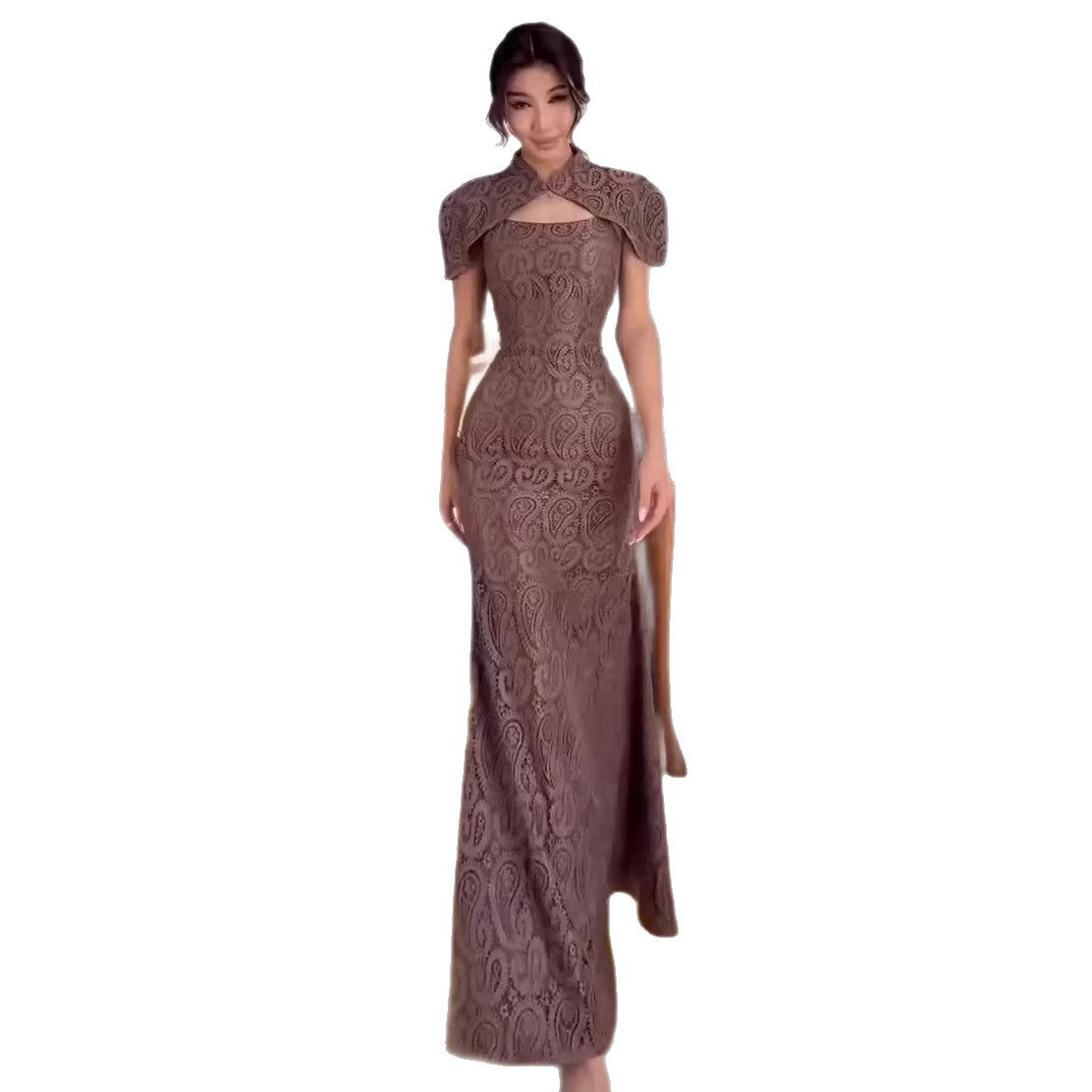 Long Modernized Cheongsam A Sexy Form-fitting Wrap-style Dress With A Shawl